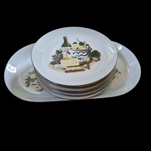 KAHLA German Democratic Republic Cheese and Wine Plate Set Vintage 7pc Set